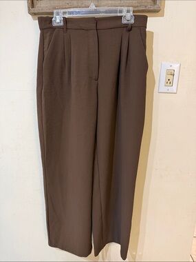 Abercrombie & Fitch Wide-Leg Pleated Dress Pants — Brown